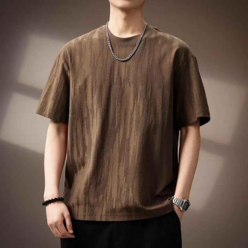 夏 テクスチャード加工 半袖 Tシャツ メンズ ゆったり フィット 大きいサイズ レトロ プリント