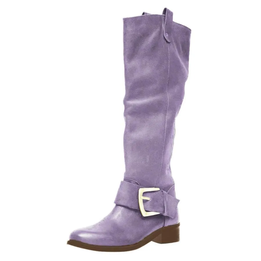 【並行輸入品】BADHUB Women Wide Calf Knee High Boots Low Stacked Heel Riding C