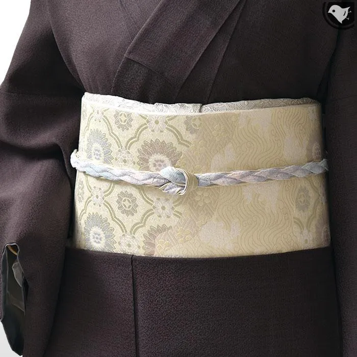 西陣織 老舗 志都香 謹製 名物裂文様 “唐花/荒磯” 彩麗絹 九寸 名古屋帯  正絹 日本製 【帯専門店おびや】お仕立て代込！送料・代引き無料！[商品番号：22061]