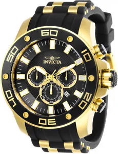 【送料無料】invicta mens pro diver chrono 100m goldtone s steel silicone watch 26086