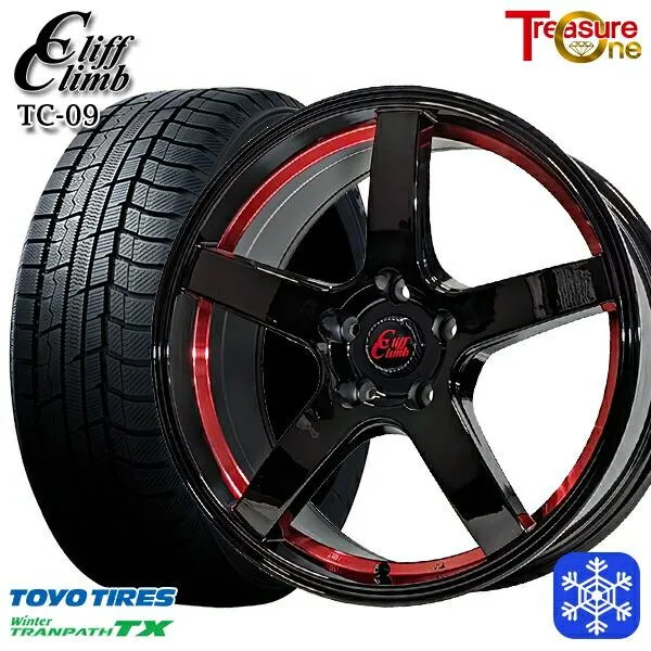 235/50R18インチ TOYO トーヨー ウィンター トランパス TX 5H114.3 スタッドレスタイヤホイール4本セット トレジャーワン クリフクライム TC09 RED
