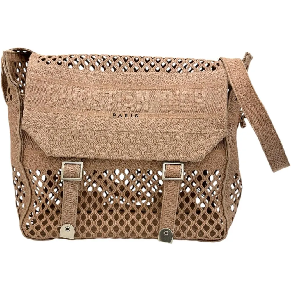 【Christian Dior/クリスチャンディオール】 ショルダーバッグ コットン ピンクベージュ/シルバー金具 レディース【中古】【真子質店】【BL】【IIxx】