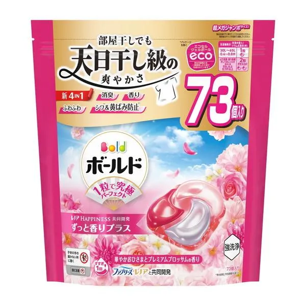 (送料無料・まとめ買い×4個セット)P\u0026Gボールド ジェルボール 4IN1 華やかおひさまとプレミアムブロッサムの香り 詰替 超メガジャンボ 73個入