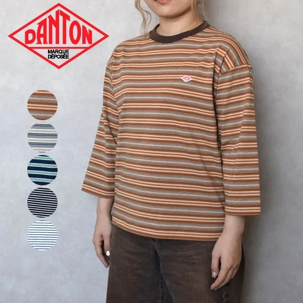 レディース DANTON ダントン オープンエンドジャージー クルーネック 7分袖 プルオーバクルーネック カットソー ボーダー DT-C0131TCB