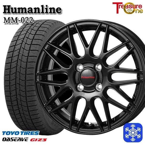 185/60R15インチ TOYO トーヨー オブザーブ ギズ3 GIZ3 4H100 スタッドレスタイヤホイール4本セット ヒューマンライン MM022 BK