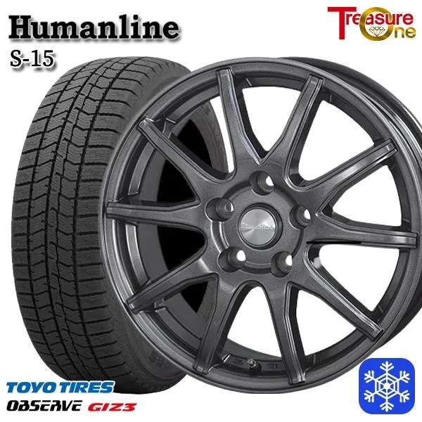 225/60R18インチ TOYO トーヨー オブザーブ ギズ3 GIZ3 5H114.3+38 スタッドレスタイヤホイール4本セット ヒューマンライン S15 GM