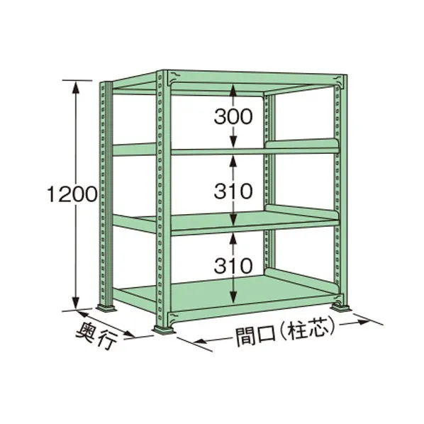 扶桑金属工業 中量ラック 1190×450×1200mm グリーン ML1212M04T 1点