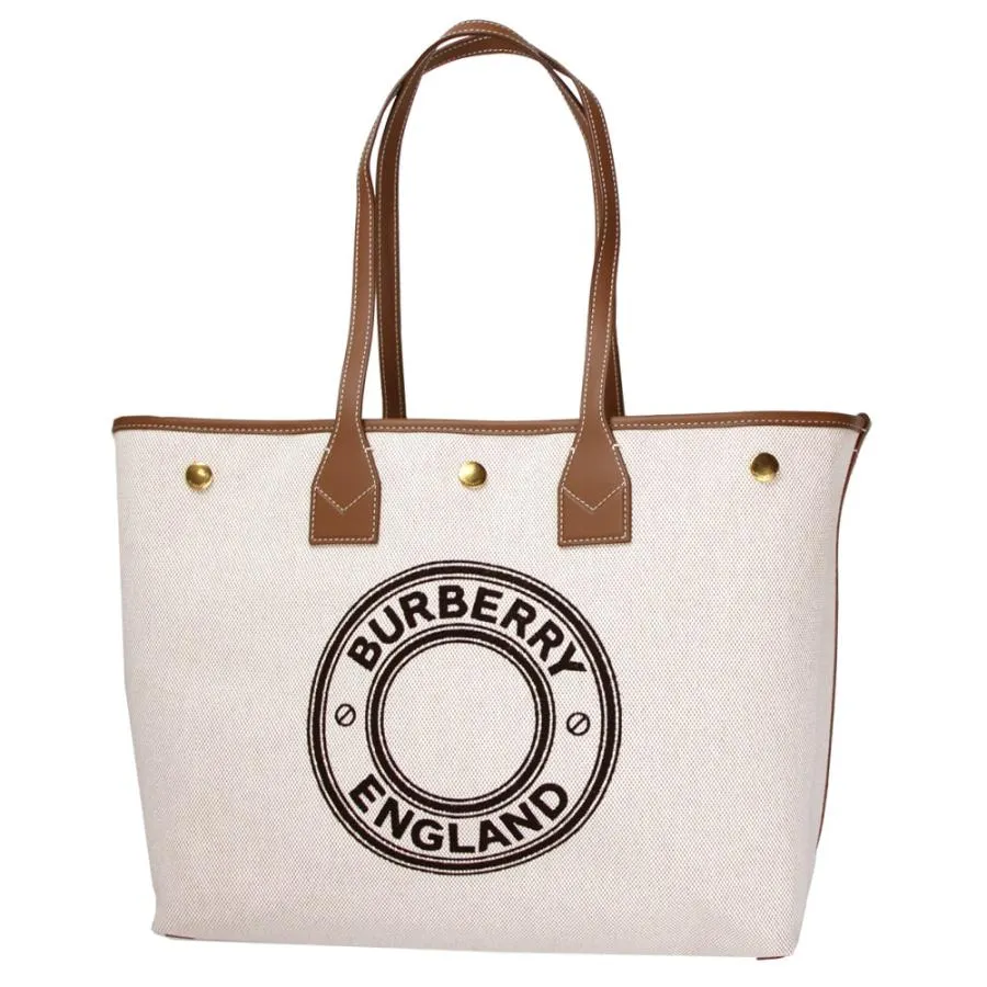 バーバリー バッグ レディース BURBERRY トートバッグ ラウンドロゴ キャンバス ナチュラル系×ブラウン系 81214561