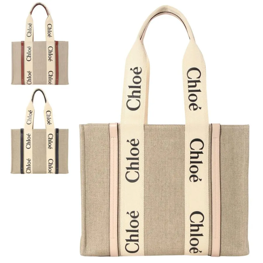クロエ chloe トートバッグ woody ウッディ ミディアム CHC22AS383 I26 リネン キャンバス バッグ レディース 春夏 ポイント利用 爆買
