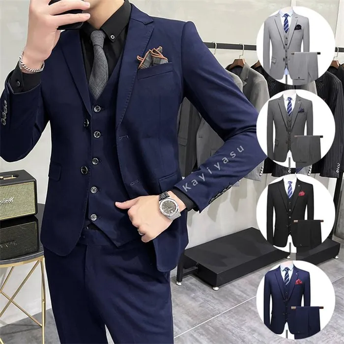 スーツ 3ピーススーツ メンズ S-5XL シングルスーツ フォマール ビジネススーツ 洋服 テーラードジャケット スラックス ベスト スリム 長袖 パーティー 結婚式 成人式 無地 タキシード カジュアル 紳士服 スリーピススーツ おしゃれ着 男性用 オフィス 宴会 就職活動