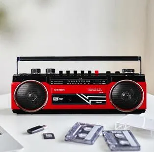 【新品】在庫処分！ORION(オリオン)  Bluetooth機能搭載 ステレオラジカセ SCR-B3 ｜ ブルートゥース オーディオ ラジオカセットプレーヤー スマホ レトロ アンプ コンポ AM FM USB MP3 再生 録音 BASS 低音 赤 レッド ドウシシャ