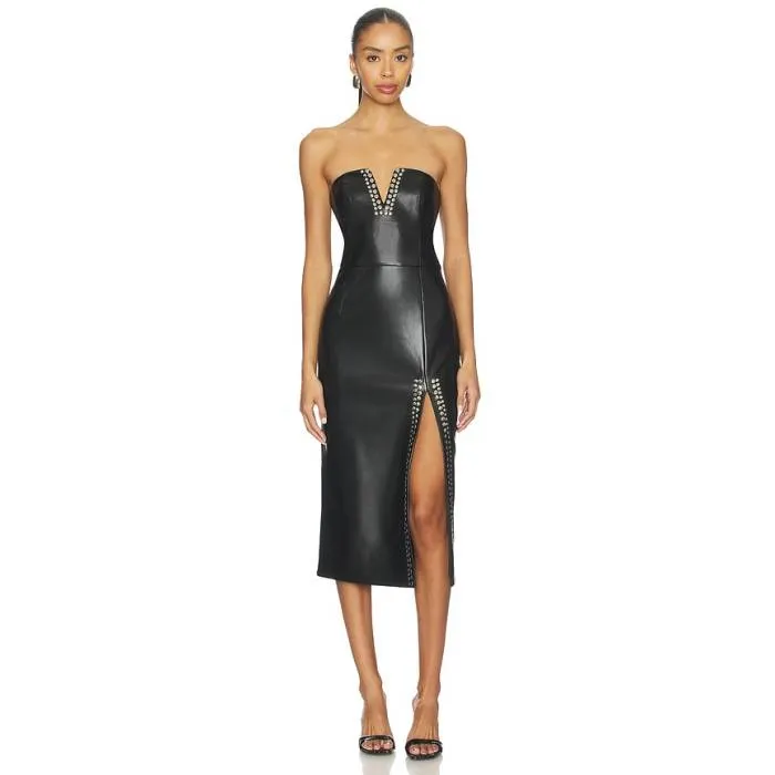 Generation Love 【 Isabel Studded Faux Leather Dress Women Black \u0026Amp; Silver 】 レザー ドレス レディース 黒色 ブラック Silver 銀色・シルバー