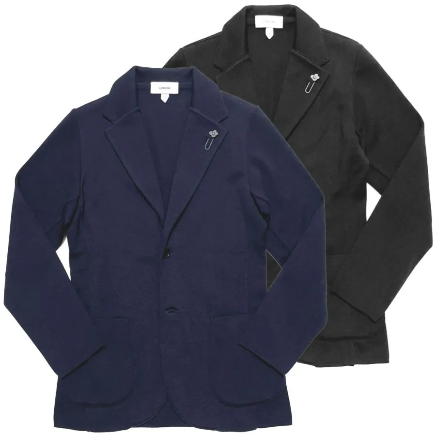 LARDINI ラルディーニ ジャケット / ウール ミラノリブ シングル ニットジャケット ネイビー ブラック / ノッチドラペル 2B メンズ イタリア 秋 冬 40代 50代