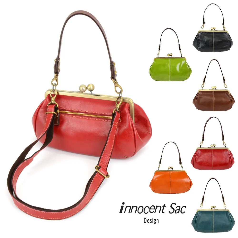 がま口3Wayバッグ ショルダーバッグ レディース ハンドバッグ 姫路レザー がまぐち 本革 コンパクト innocent Sac イノセントサック 日本製 国産