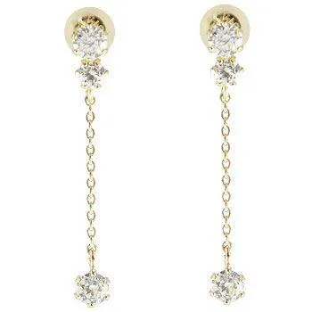 ピアス 揺れる ダイヤモンドピアス ロングピアス スリーストーン トリロジー イエローゴールドk18 18k ピアス揺れる ダイヤ タッセル フリンジ セール 爆買