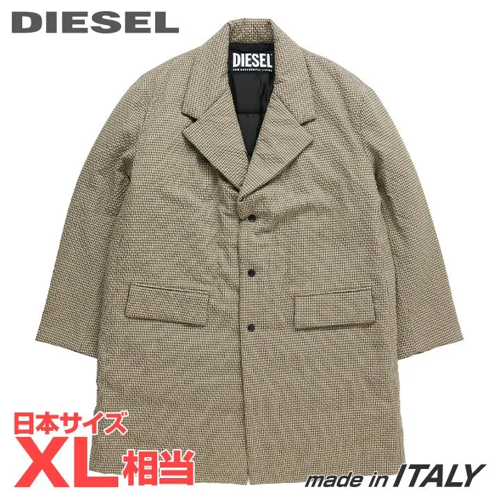 ■DIESEL ディーゼル メンズ■チェック柄 ヴァージンウール混 中綿コート【J-CLEVE】【サイズL】【1サイズ程大きめのサイズ感】【ベージュ系】die-m-o-f8-066 《メーカー希望小売価格103,400円》