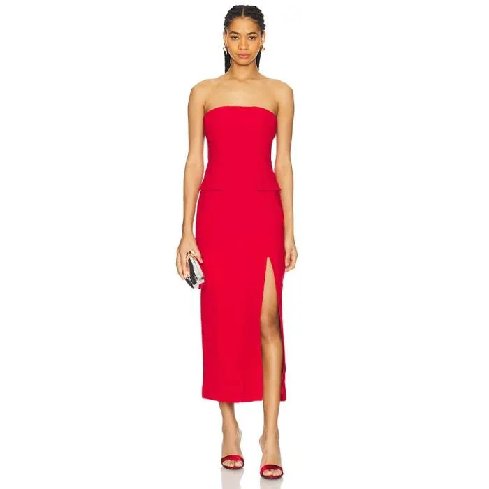 バルドット Bardot 【 Nikki Strapless Midi Dress Women Deep Red 】 ドレス レディース ディープ Red 赤・レッド