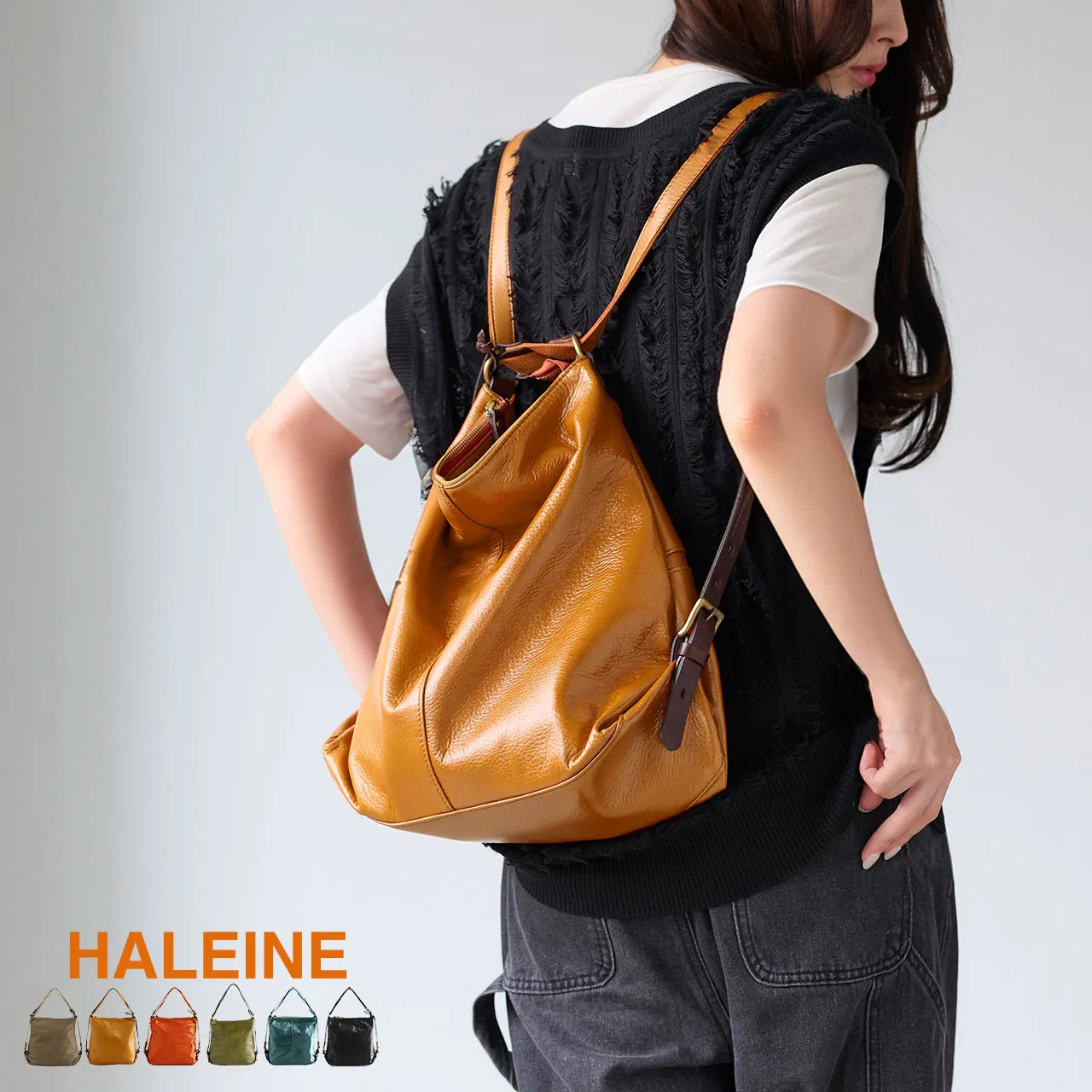 リュック レディース おしゃれ 牛革 2way 日本製 A4 レザー ショルダーバッグ 2wayバッグ 栃木レザー HALEINE リュックサック 肩掛け ヌメ革 本革 バッグ