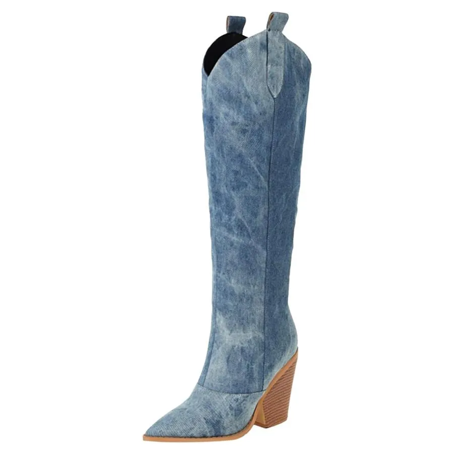 【並行輸入品】AMDBEL Womens Tall Boots 2023, Denim Cowboy Boots Knee High Cowg