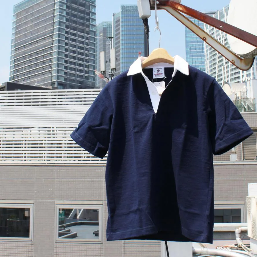 BARBARIAN "NEW JAPAN SIZE SPEC"　VSE-03 8oz REGULER SHORT SLEEVE RUGBY JERSEY ラガーシャツ 半袖 カナダ製 NAVY S-XL 送料無料！