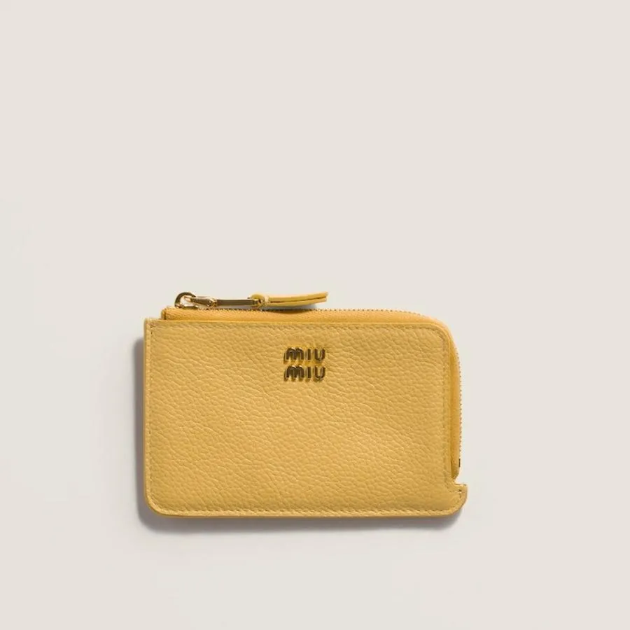 ミュウミュウ MIU MIU レザー ポーチ カードホルダー 5MB066_ADT7_F0F06【イエロー 】【送料無料】【正規品】