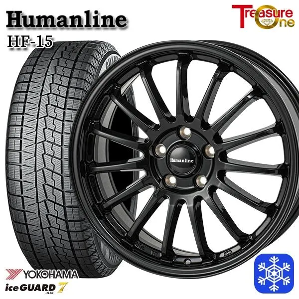 215/55R17インチ ヨコハマ アイスガード IG70 5H114.3 スタッドレスタイヤホイール4本セット ヒューマンライン HF15 BK