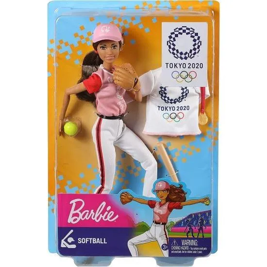 Barbie ソフトボールユニフォーム、東京2020ジャケット、メダル、ソフトボール、バット、グローブを3歳以上のバービーオリンピック2020ソフトボールドール