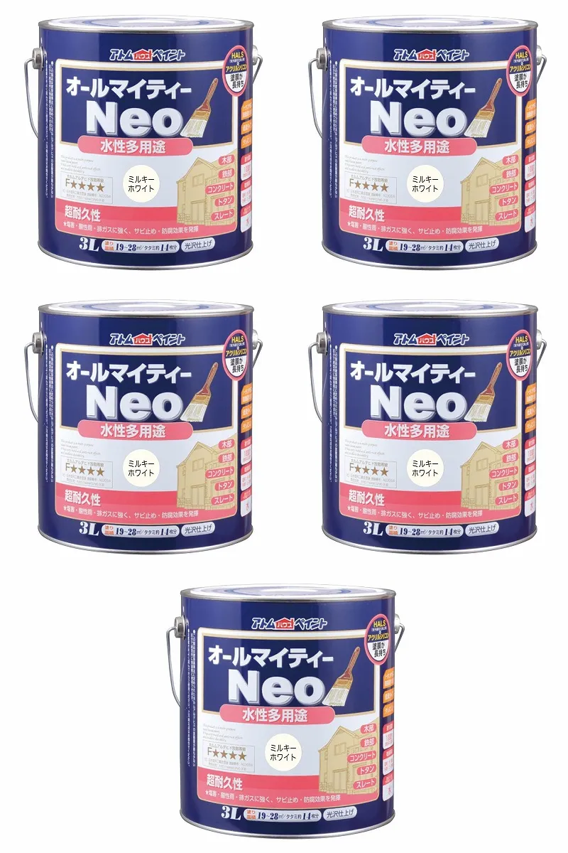 アトムハウスペイント 水性オールマイティーネオ 3L ミルキーホワイト 5缶セット