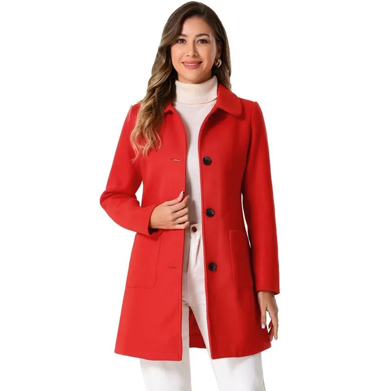 アレグラ ケー レディース アウター ジャケット・ブルゾン コート ダウン ALLEGRA K Women Turn Down Collar Single Breasted Winter Mid Length Overcoat Red レッド