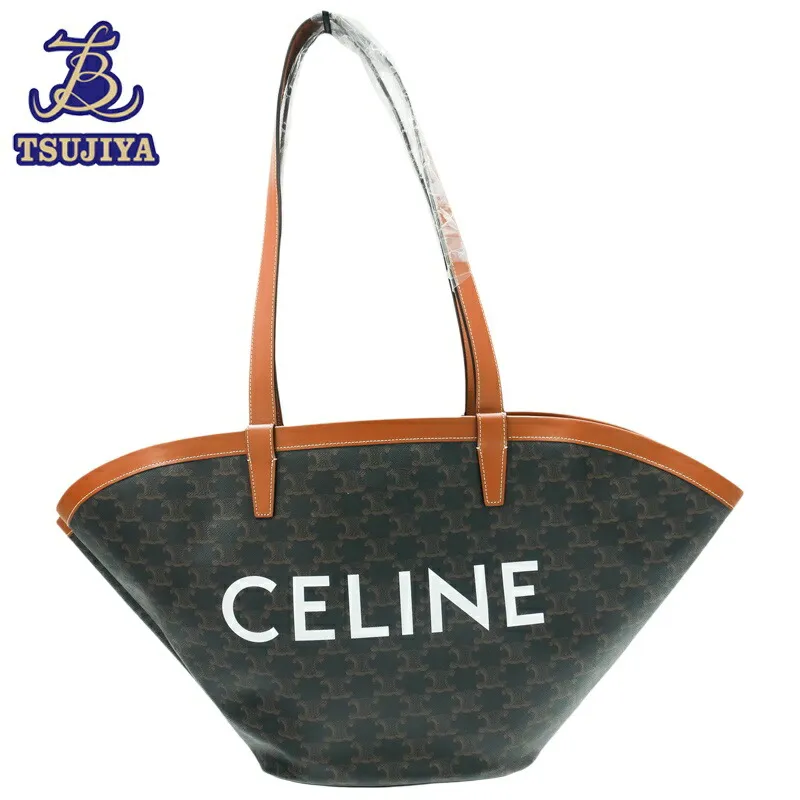 【美品 中古A】CELINE セリーヌ トリオンフ ロゴ トートバッグ ブラウン【辻屋質店B3419】【質屋出品】
