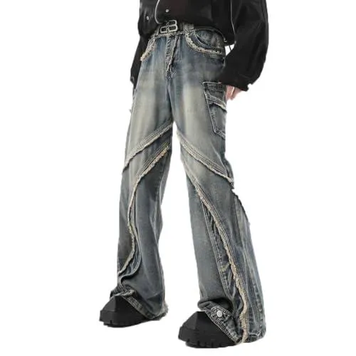【並行輸入品】DYYLZYJ Mens Flared Jeans Amikaki Fashion 2024 Streetwear Patchw