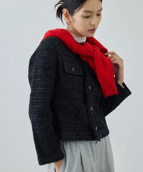 ジャケット ノーカラージャケット 「COOHEM(コーヘン)」BASIC TWEED VELVET JACKET レディース