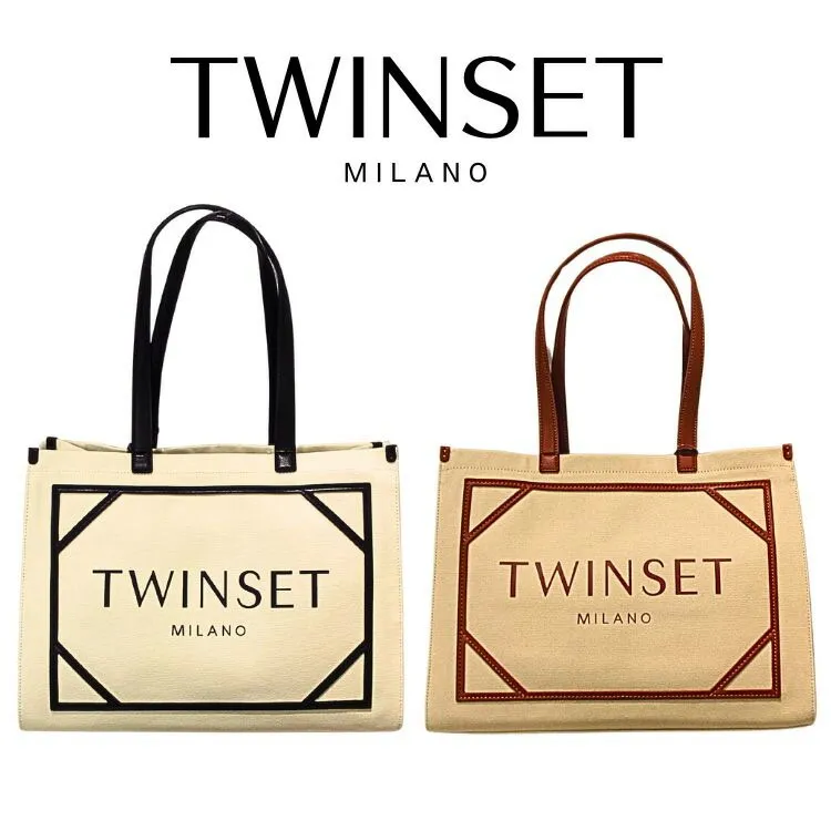 ツインセット TWINSET ロゴ入りキャンバスショッパーバッグ トートバッグ キャンバス地 ブランド バッグ 新品 斜めかけ 斜め掛け クロスボディー 2WAY 251tb7081 ベージュ ホワイト 並行輸入品 (t77) 母の日