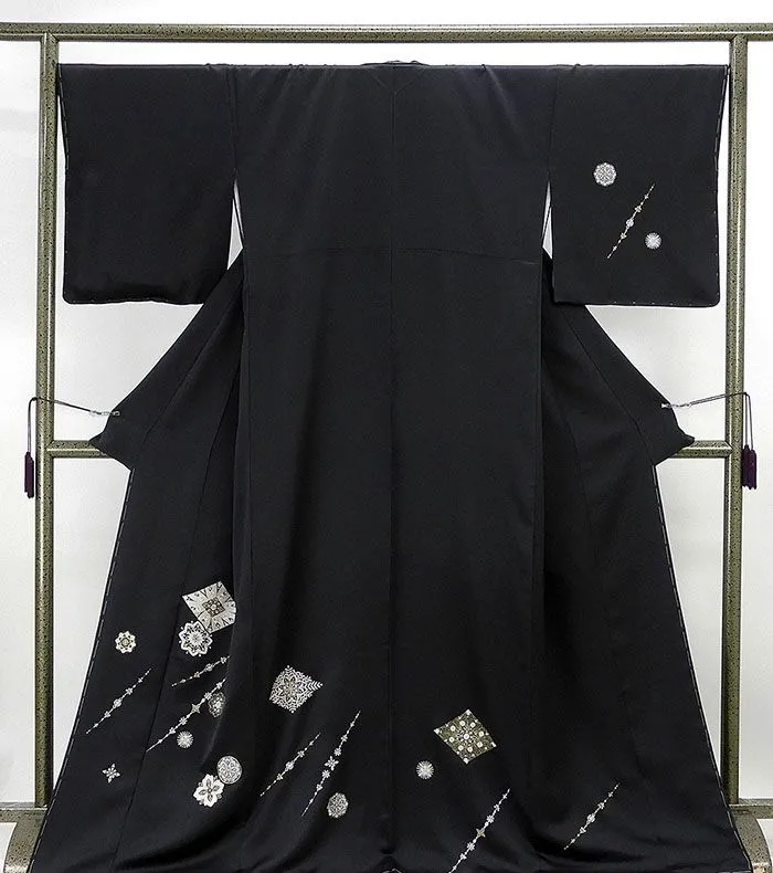 訪問着 新品仕立済 正絹 刺繍幾何花模様 訪問着 身丈168.5cm 裄丈68cm 新品  仕立て上がり  着物 b1938