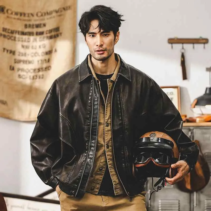 メンズ  ジャケット 男性用 アメリカン スタイル レトロ ウエスタン  ソフト PUレザー コート 秋 フィット ハード バイカー