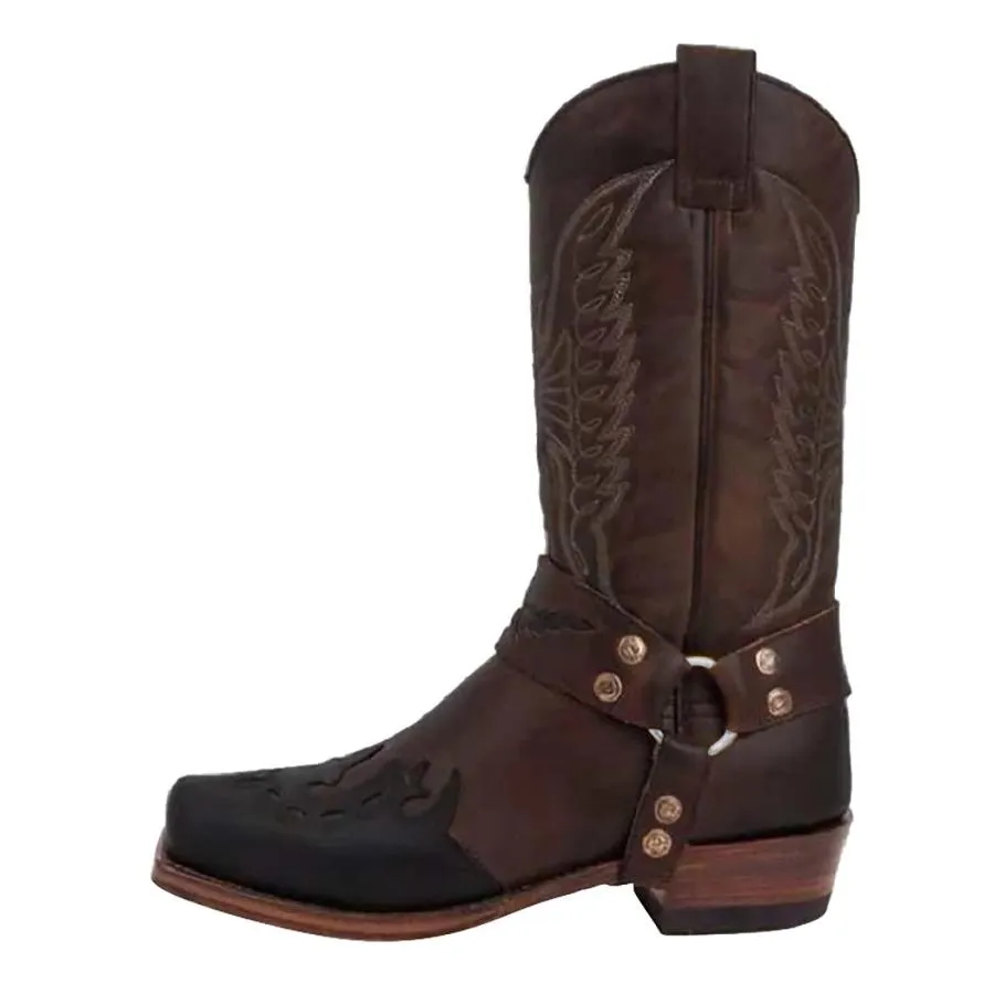 【並行輸入品】Calemdy Western Boots Cowboy Boots For Men Square Toe Floral Mid