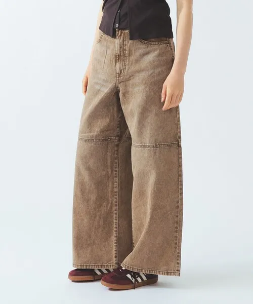 ジーンズ デニム デニムパンツ ブリーチ デニム ワイドパンツ レディース