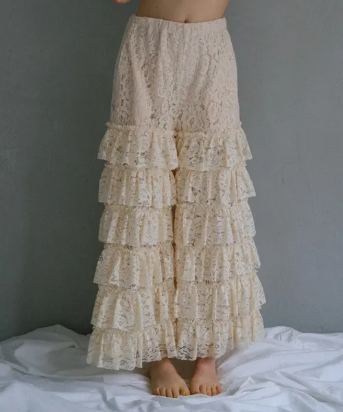 パンツ lace tiered wide pants レディース