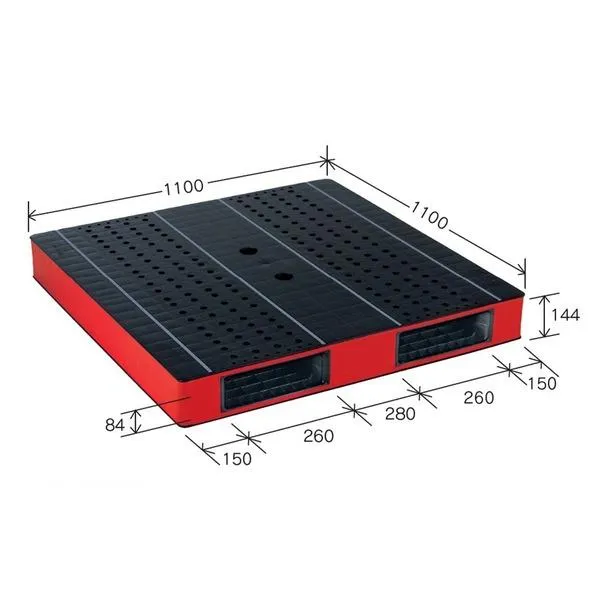 カラープラスチックパレット/物流資材 〔1100×1100mm ブラック/レッド〕 両面使用 HB-R2・1111SC 自動倉庫対応 岐阜プラスチック工業