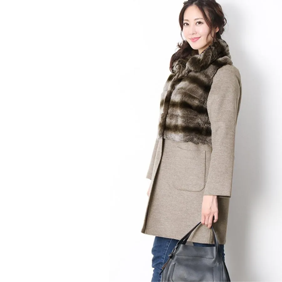 レッキス ファー ＆ カシミヤ混 ウール 一枚仕立て / レディース 毛皮(No.01000587) 毛皮コート 【爆買!!】