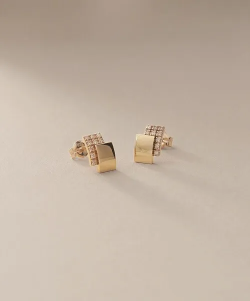 ピアス K10ダイヤモンド シフテッドスクエア スタッドピアス レディース