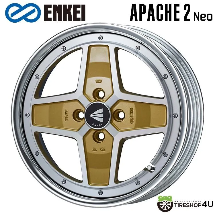 4本購入で送料無料 ENKEI Neo Classic APACHE2 Neo Lo Disk 17x7.0J 4/100 +25 MG マシニングゴールド 新品ホイール1本価格 【代引き不可】