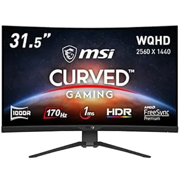 【中古】MSI 湾曲ゲーミングモニター G322CQP 31.5インチ/WQHD/VAパネル/170Hz/湾曲率1000R/1ms/FreeSync Premium/HDMI/DP/高さ調整