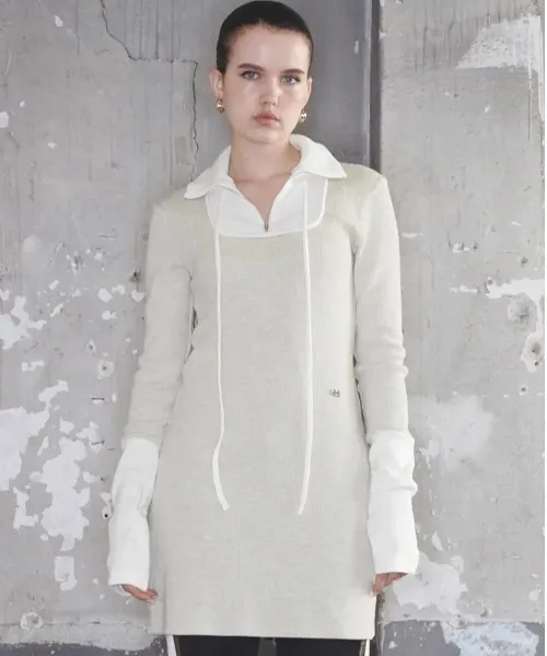 ワンピース Kijun/キジュン/Square Half Zip-up Dress Melange Oatmeal Off-White