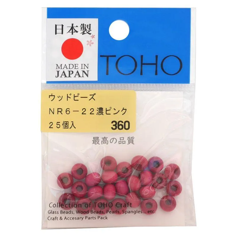 TOHO 匠の技 国産ウッドビーズ 外径約6ｍｍ（穴のサイズ約2.5ｍｍ） 濃ピンク 25ヶ入り NR6-22