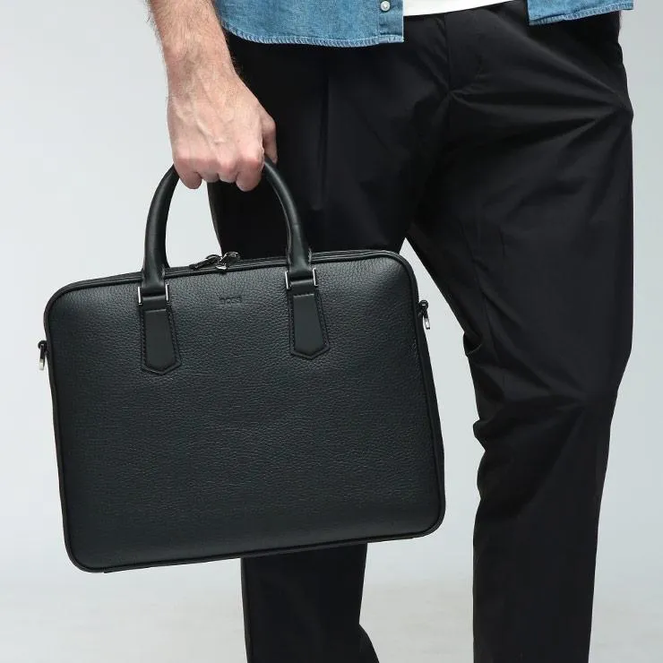 ヒューゴボス メンズ ブリーフバッグ HUGO BOSS シボレザー 3way ショルダー ビジネスバッグ HB50536146 ブランド バッグ 鞄 ブラック プレゼント