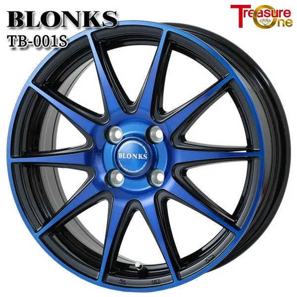 N-BOX等 トレジャーワン ブロンクス TB001S 15インチ 4.5J 4H100 +45 ブラックポリッシュ/ブルークリア アルミホイール単品 4本セット 送料無料