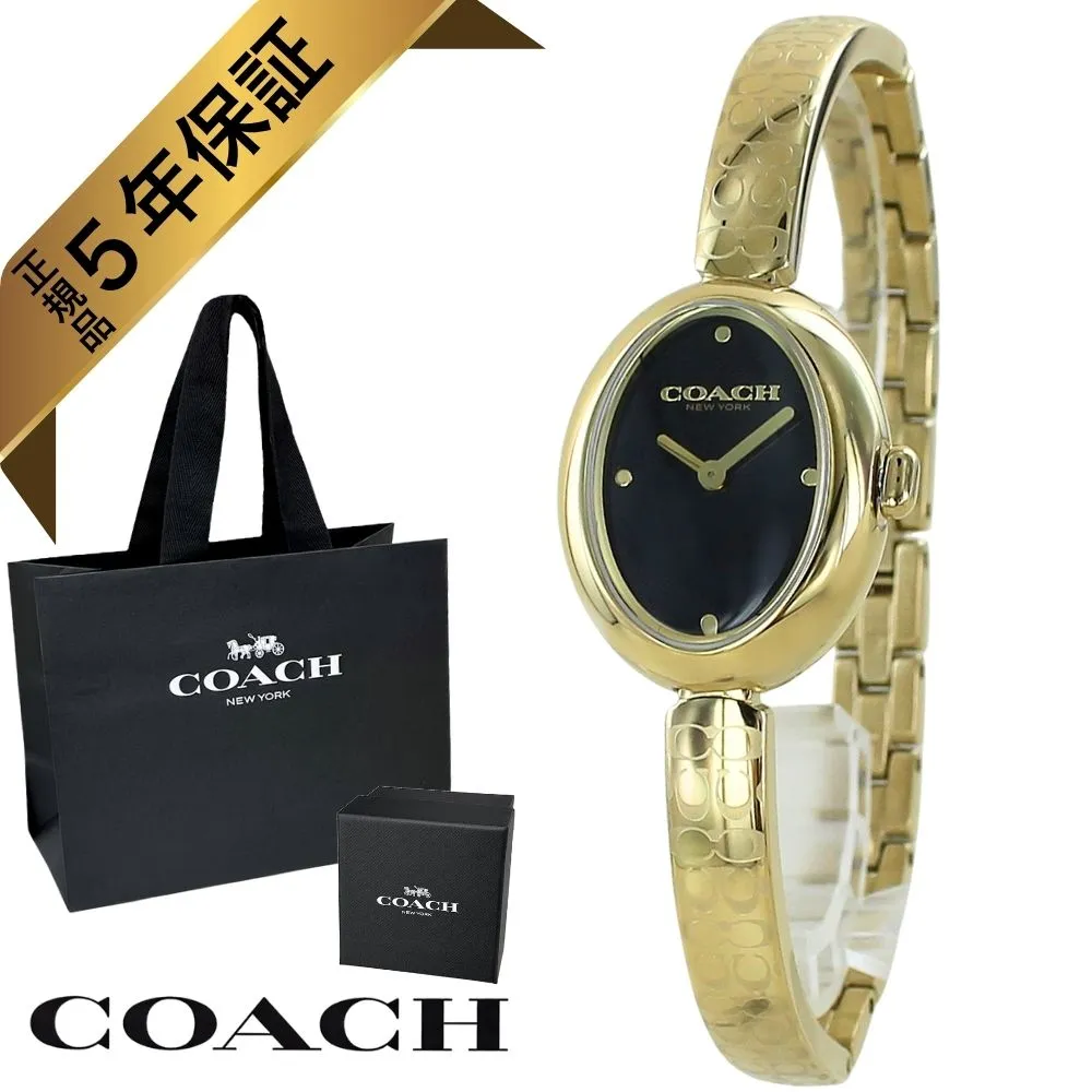 コーチ 腕時計 レディース 正規品 5年保証 ブラック ゴールド ブランド COACH 純正ショッパー付き シンプル エレガント バングル ブレスレット 時計 デイリー ギフト プレゼント 記念日 誕生日 就職祝い 成人 卒業 入学