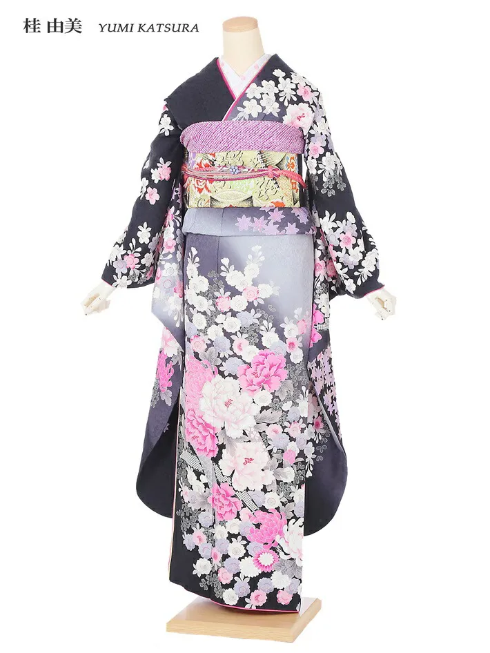 桂由美 ブランド 振袖 レンタル 振袖レンタルフルセット トールサイズ 振袖レンタル 着物レンタル ブラック\u0026ホワイト 2月～12月上旬 160cm～175cm位まで 足袋プレゼント 8AC676 振り袖 レンタル