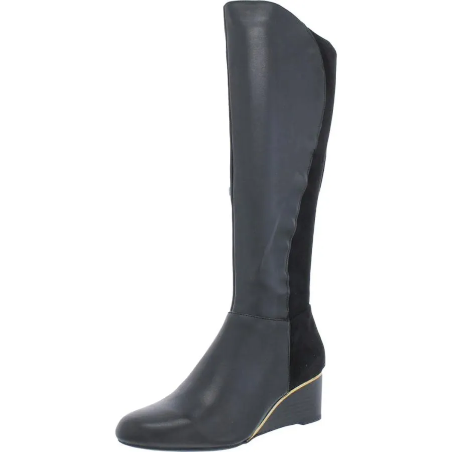 【並行輸入品】Alfani Womens Beverly Leather Tall Wedge Boots Black 6.5 Medium